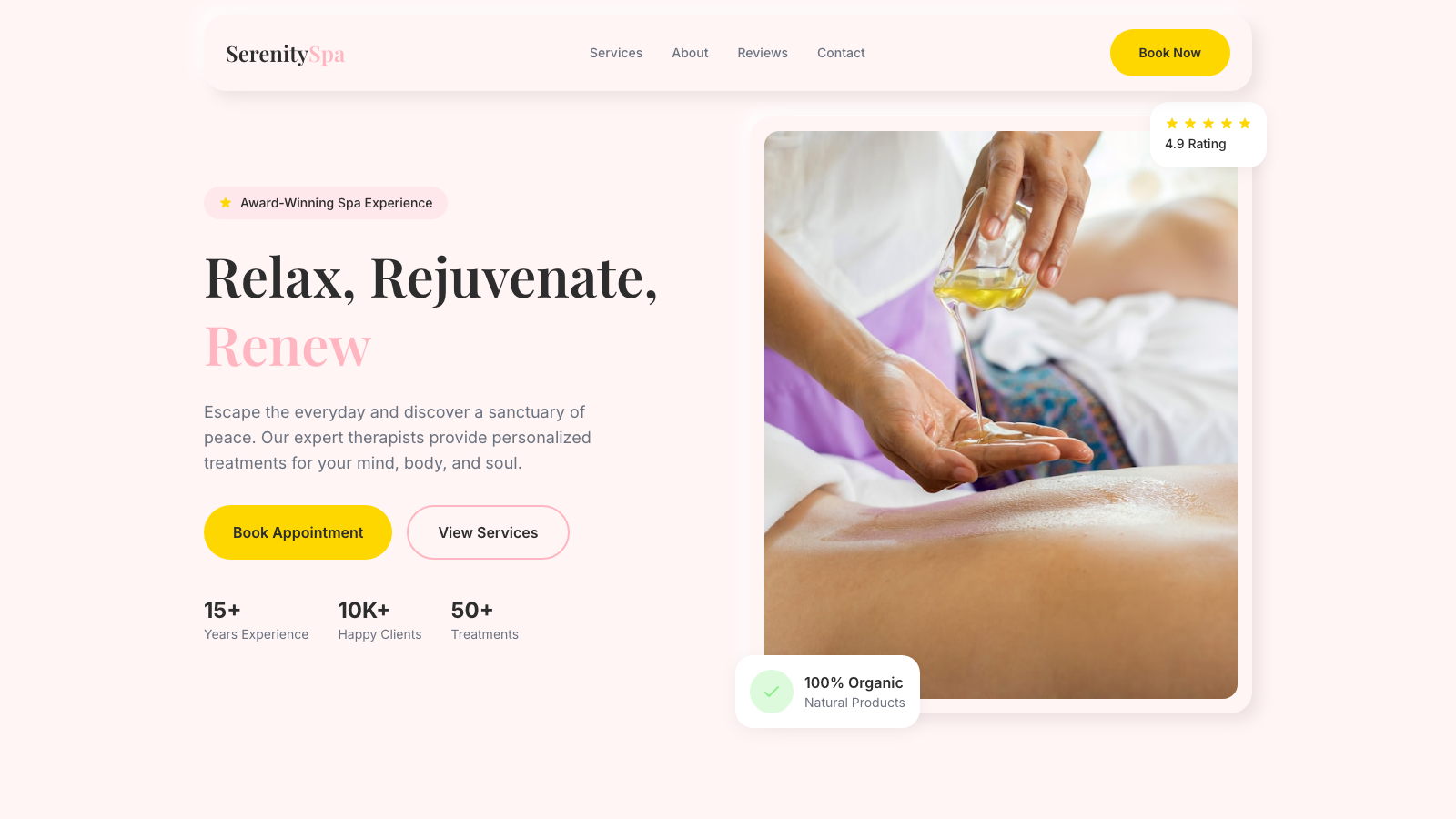 Beauty & Spa Service 设计模板生成的网站首屏截图