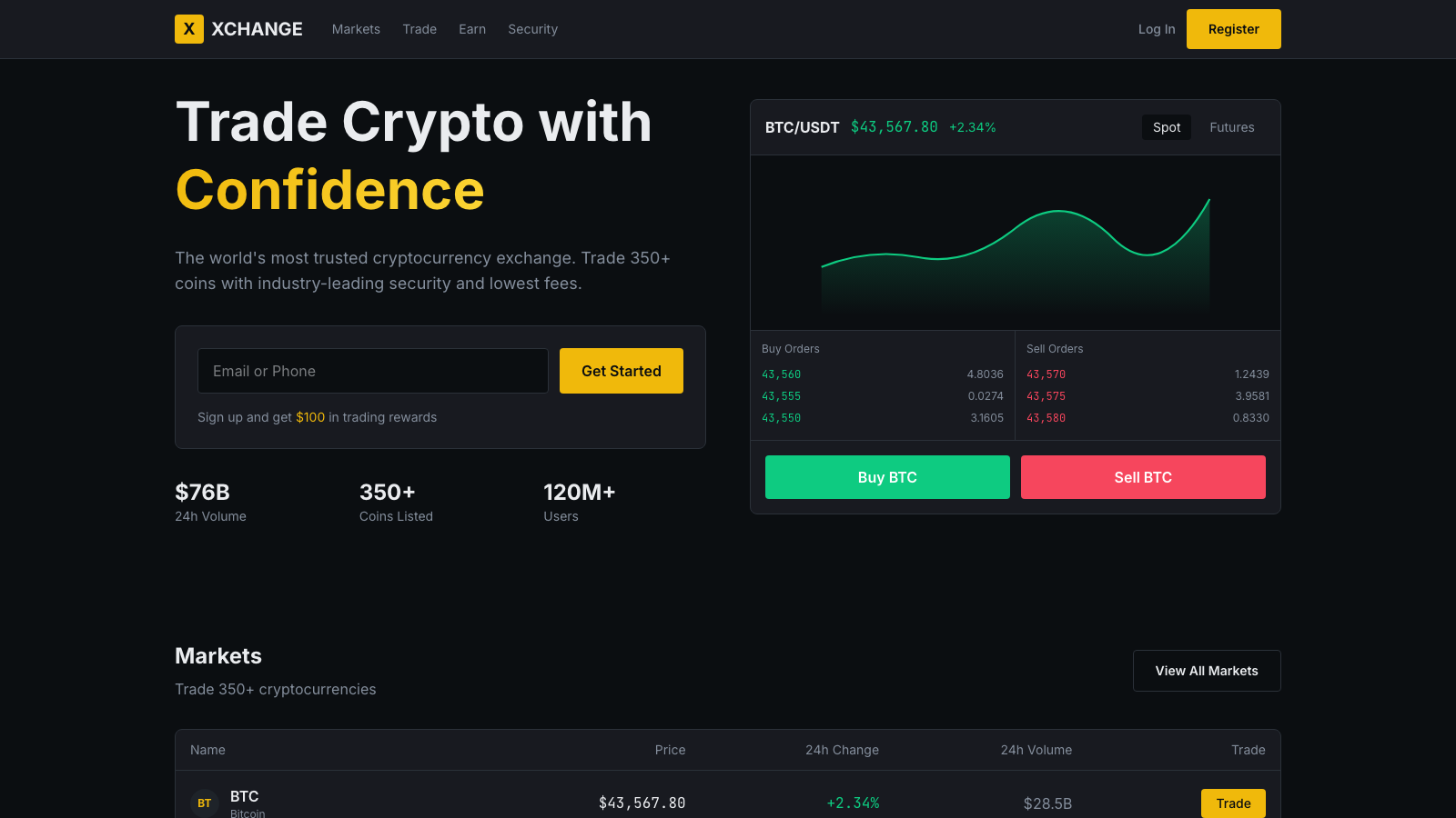 CEX Trading Platform 设计模板生成的网站首屏截图