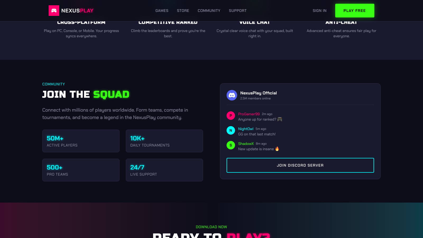 Gaming Platform 设计模板生成的网站深度内容截图