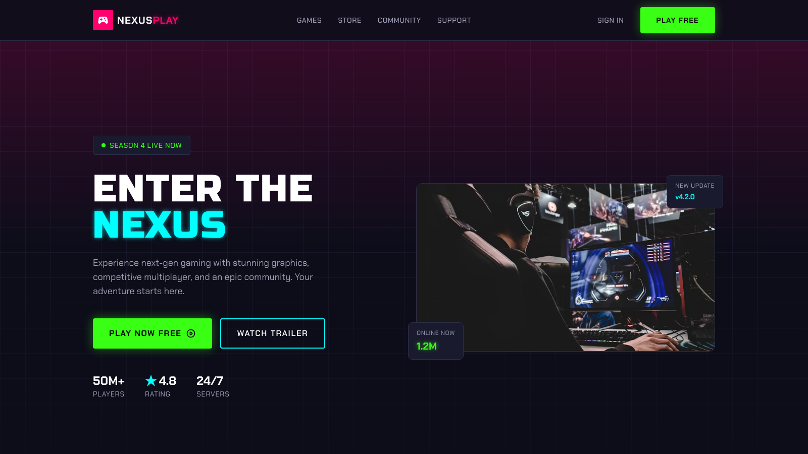 Gaming Platform 设计模板生成的网站首屏截图