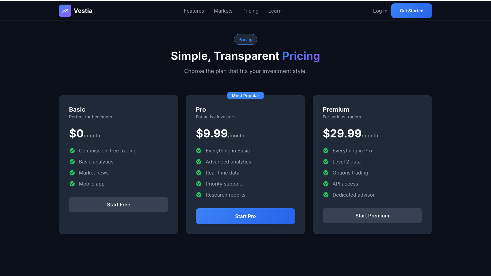 Investment Platform 设计模板生成的网站深度内容截图