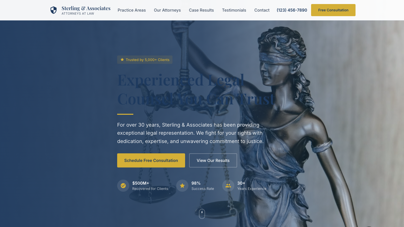 Legal Services 设计模板生成的网站首屏截图