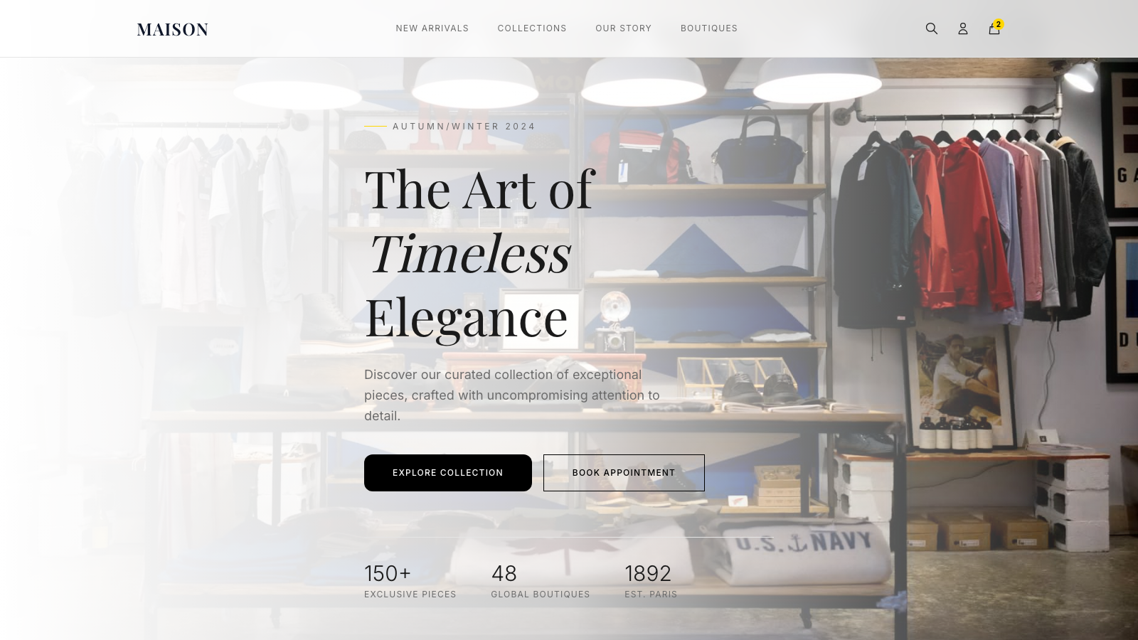 Luxury E Commerce 设计模板生成的网站首屏截图
