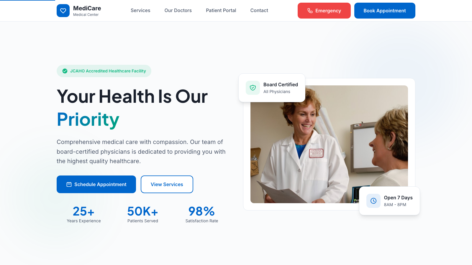 Medical Clinic 设计模板生成的网站首屏截图