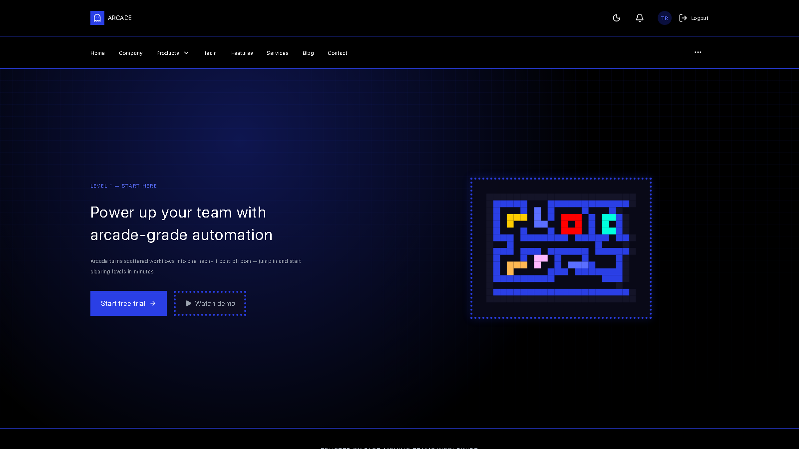 Pacman 设计模板生成的网站首屏截图