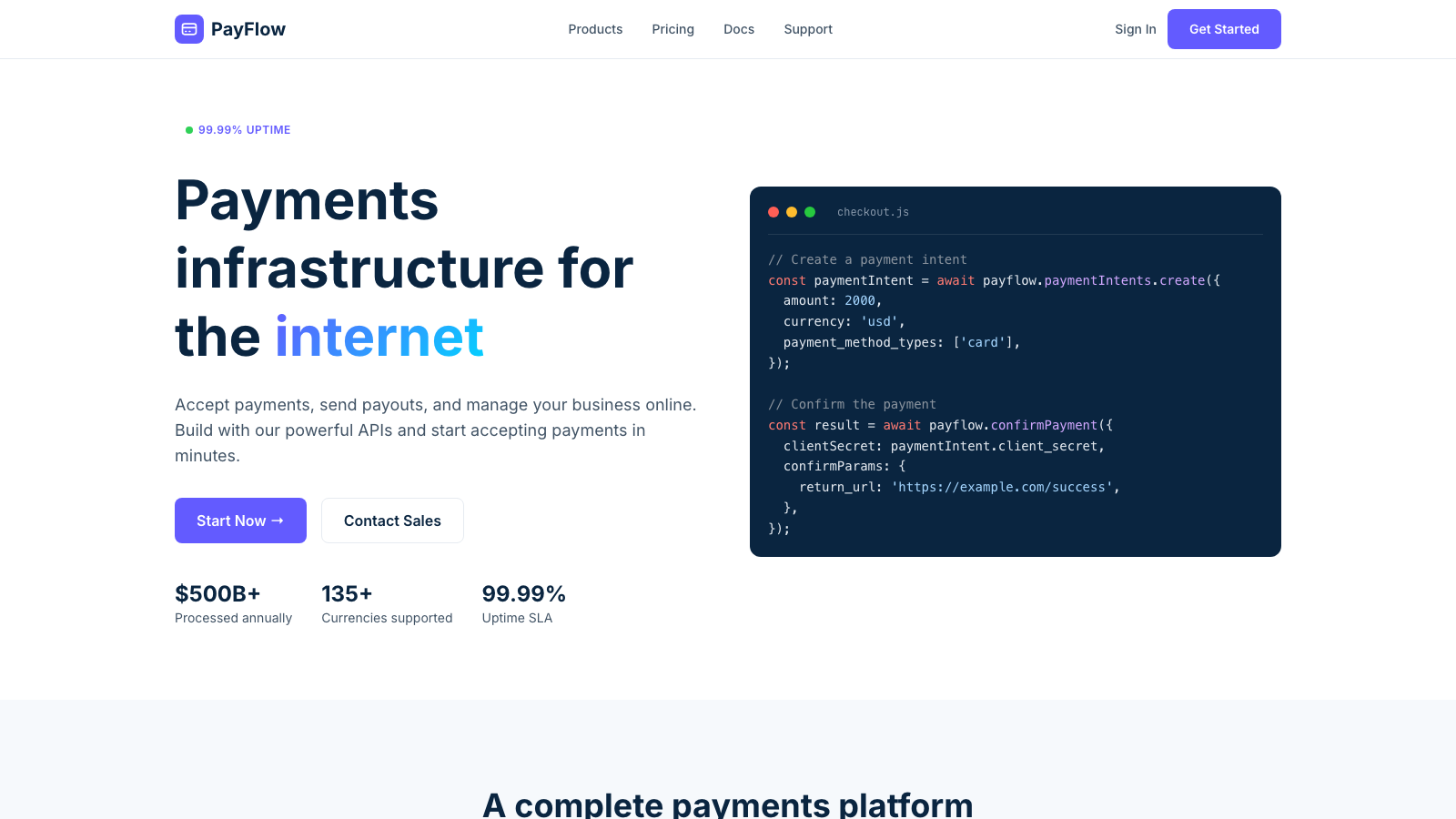 Payment Gateway 设计模板生成的网站首屏截图