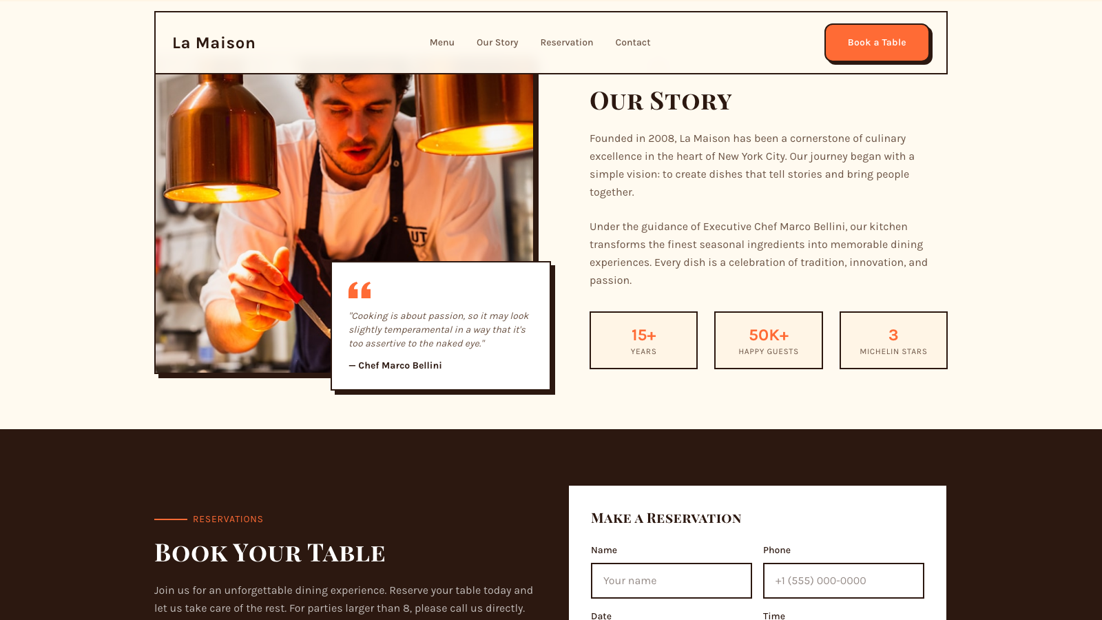Restaurant & Food 设计模板生成的网站深度内容截图