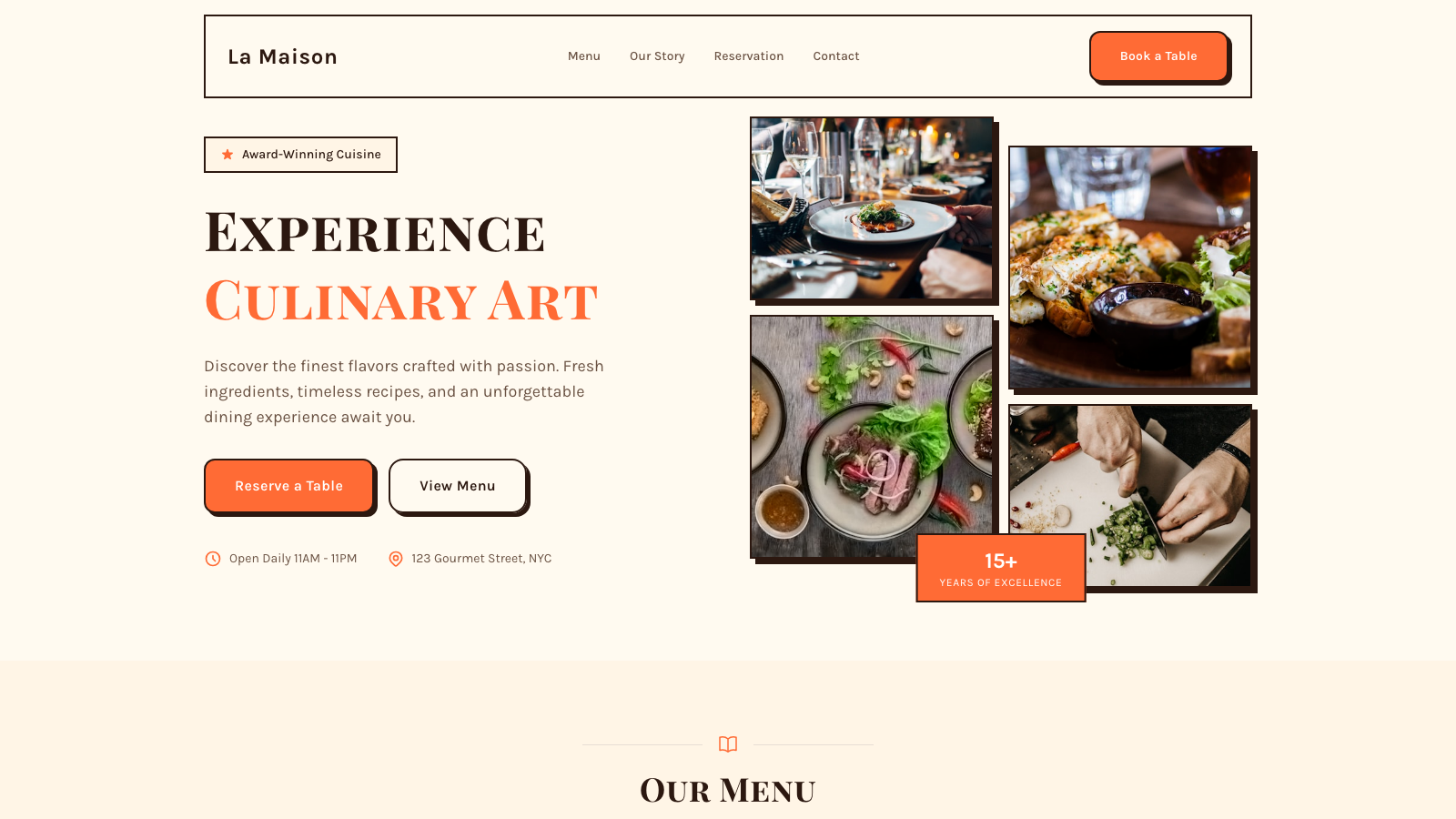 Restaurant & Food 设计模板生成的网站首屏截图
