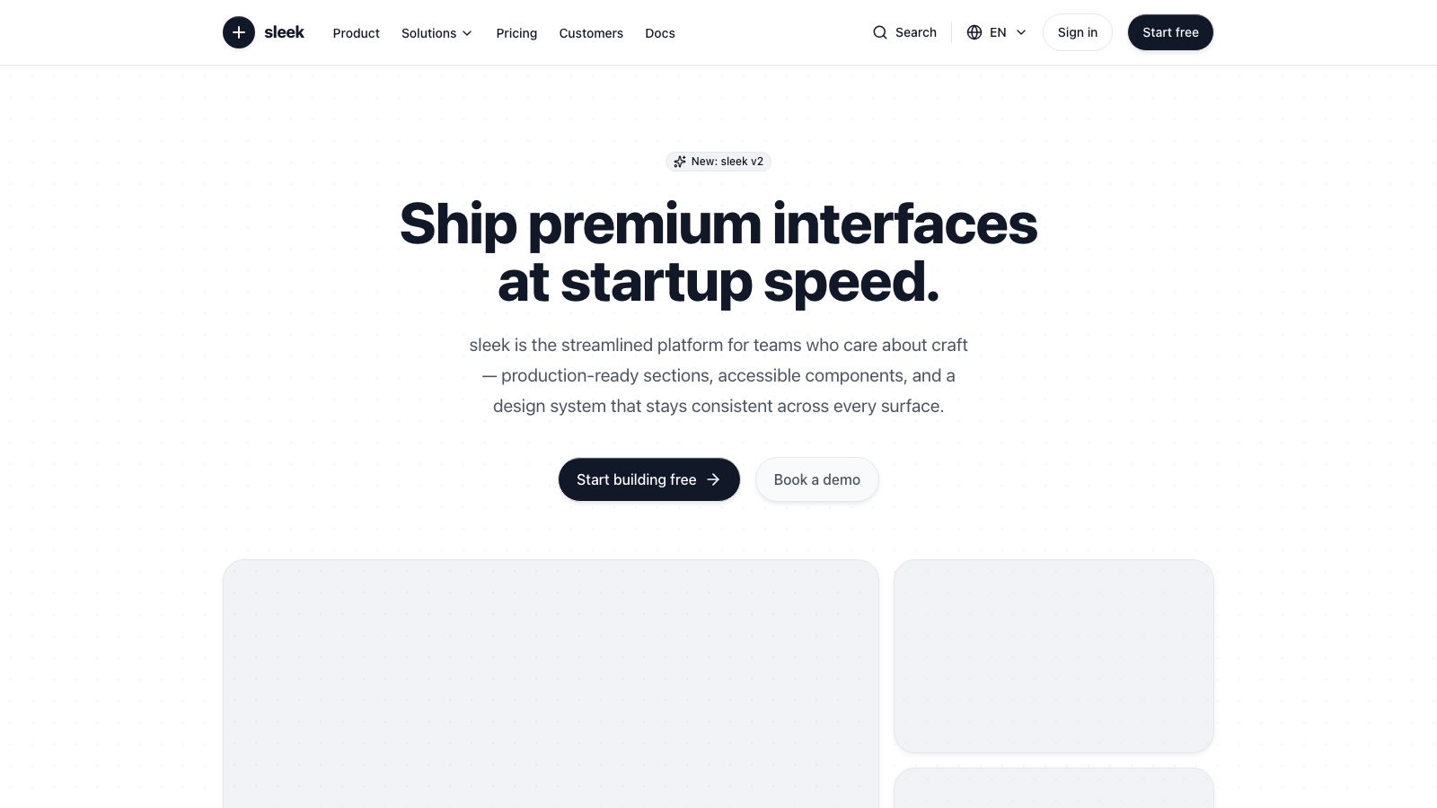 Sleek 设计模板生成的网站首屏截图