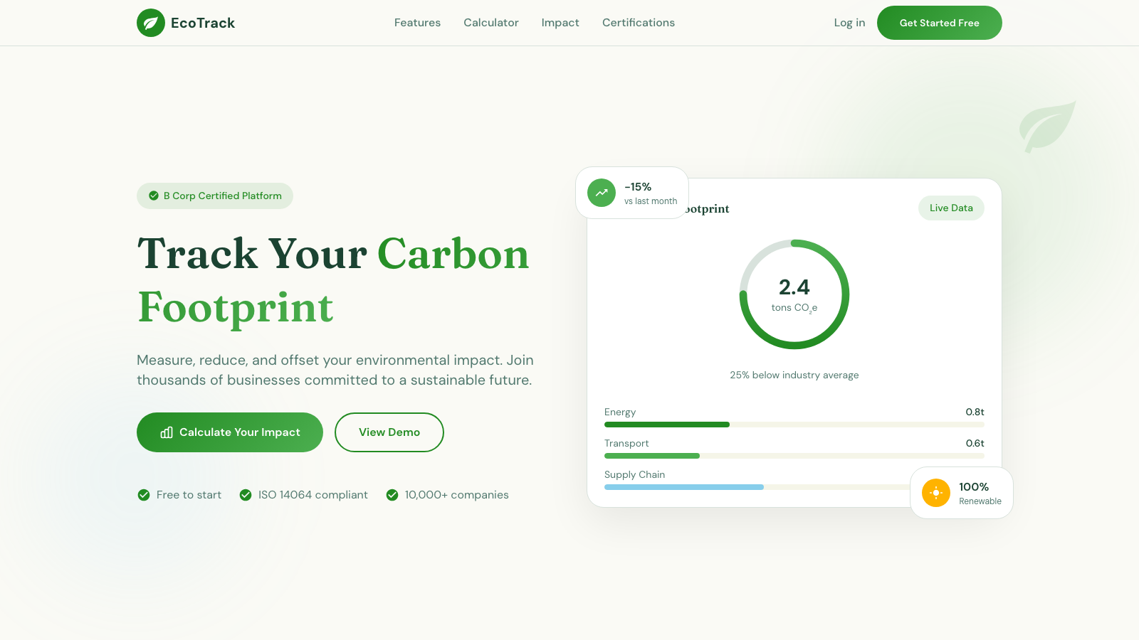 Sustainability Platform 设计模板生成的网站首屏截图