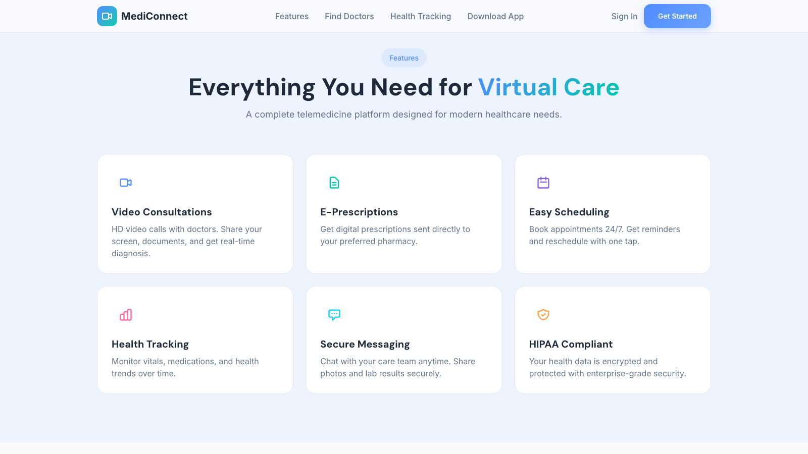 Telemedicine 设计模板生成的网站内容区截图