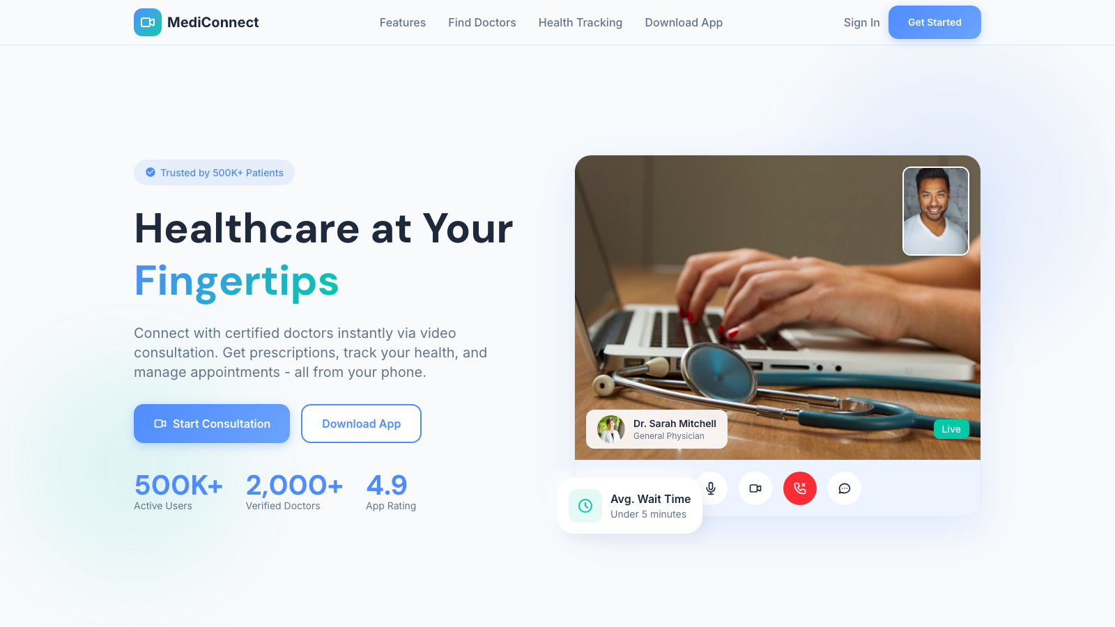 Telemedicine 设计模板生成的网站首屏截图