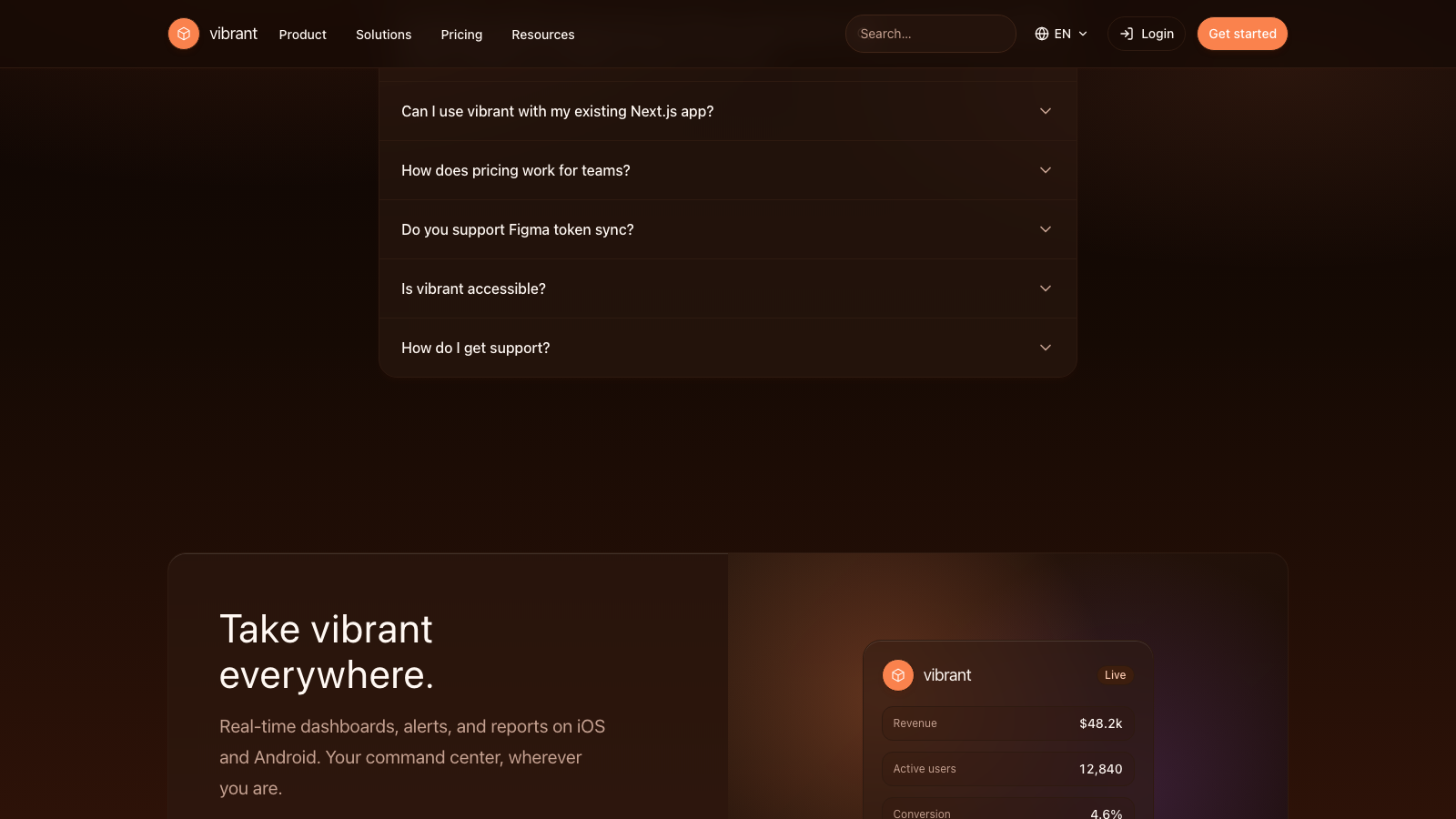 Vibrant 设计模板生成的网站深度内容截图